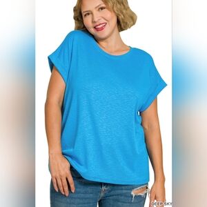 Z113 NWT Zenana Outfitters Cap Sleeve Crewneck Tee Sz 1X 2X 3X Stretch Oversized